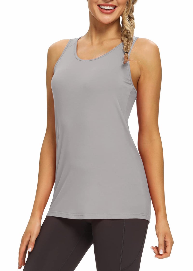 Mippo Womens Workout Tops Athletic Tank Tops Yoga Shirts Exercise Sports Tank Long Shirts Work Out Clothes for Women Gray M - Image 5